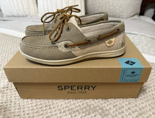 Sperry Koifish Core Tape/Plat Canvas Boat Shoes Gray Beige Gold US 5 M EU 35