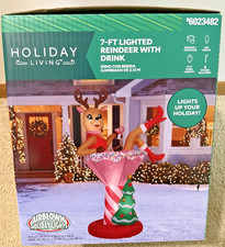 7FT LED Reindeer in Pink Cocktail Drink Airblown Inflatable Christmas Yard Decor