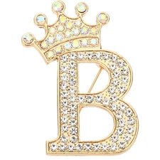 Letter Brooch Pins, Crown Initial Rhinestone Alphabet B Letter Lapel Badges Pin