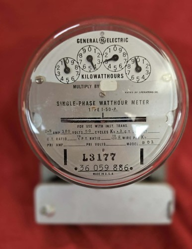 Vintage GE General Electric I-50-A Single-Phase, Watthour Meter-Not Tested