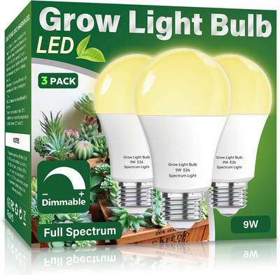 3 Pack Full Spectrum Grow Light Bulbs,A19 Grow Lights for Indoor Plants,Dimmable