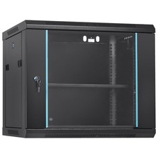 9U Wall-Mount Equipment Rack 15.5in Deep 200lb Support Lockable Tempered Glass