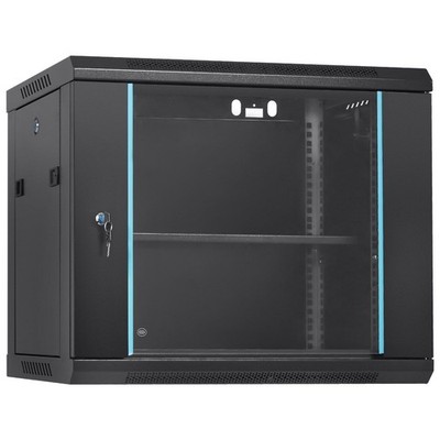 9U Wall-Mount Equipment Rack 15.5in Deep 200lb Support Lockable Tempered Glass