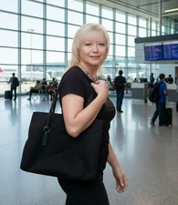 Vintage Esprit Black Nylon Tote Shoulder Bag, Dbl Handle Inside Pocket Zip Close