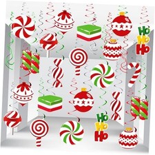 57Pcs Christmas Candy Hanging Ornaments Rotating Decorations Red, White, and