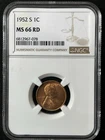 1952-S 1C RD Lincoln Wheat One Cent NGC MS66RD  6812967-078
