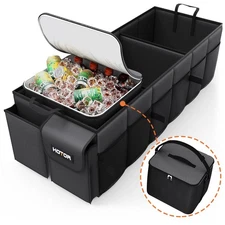 Car Trunk Organizer with Cooler - Foldable 3 Compartments Black	