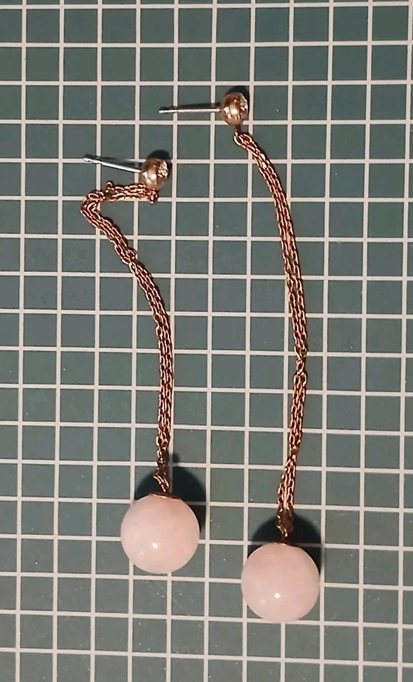 PENDIENTES COLGANTES MICHAEL KORS CADENA ORO ROSA, CRISTALES, BOLA CUARZO ROSA MKJ5473 Foto 3 de 4