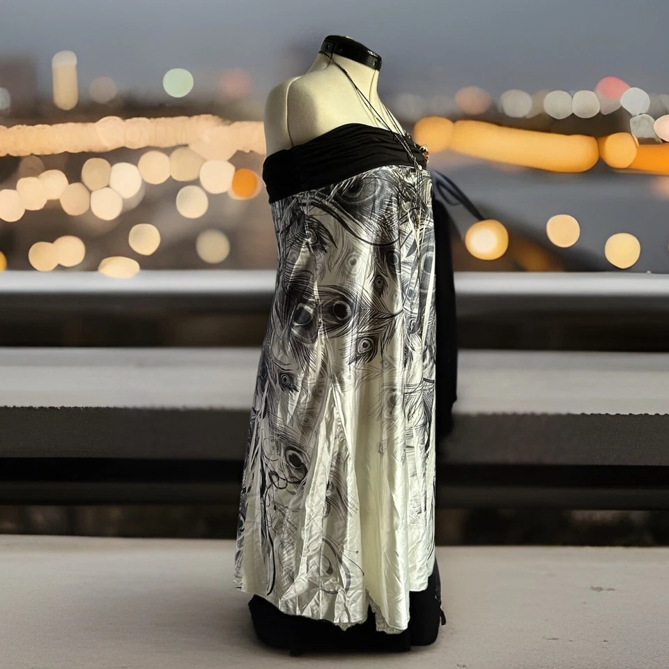 Гламурный атласный павлин фея перо прихоти без бретелек ведьмовское платье/макси юбка L - Изображение 3 из 4