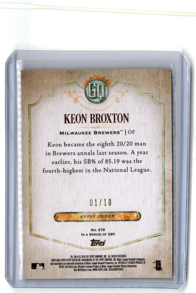 2018 Topps Gypsy Queen Red Keon Broxton 01/10 Milwaukee Brewers #279 - Image 2 of 2