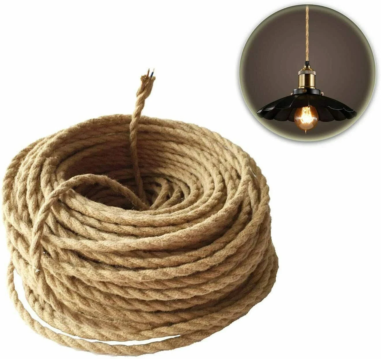 Italian Twisted Lighting Flex Cable 3 Core Fabric Cord Vintage Style UK
