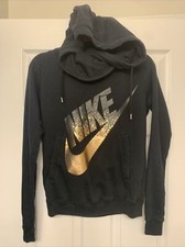 Women  s Black Nike Hooded Sweatshirt High Neck W/ Metallic Logo Sz A