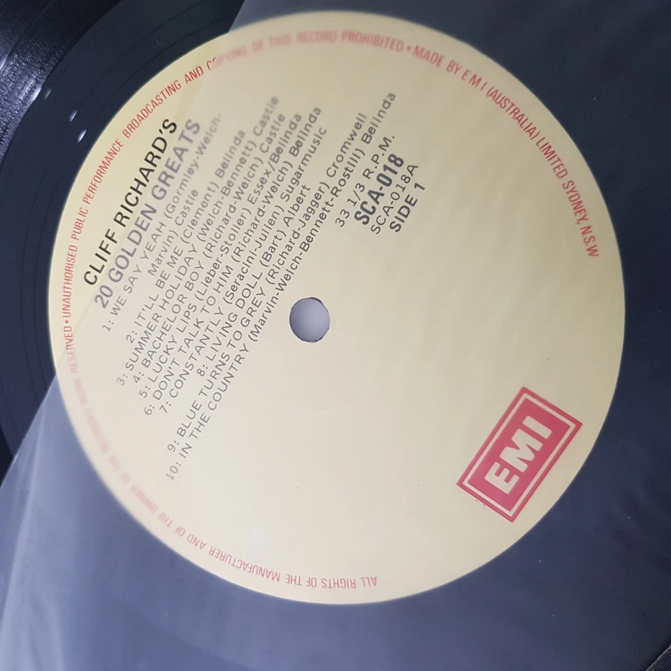 Cliff Richards 20 Golden Greats Vinyl Record EMI Summer Holiday Bachelor Boy - Image 3 of 3