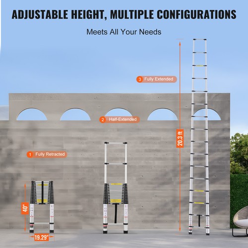 Telescoping Extension Ladder 20.3FT Multi-button Retraction 375 LBS - Picture 6 of 12