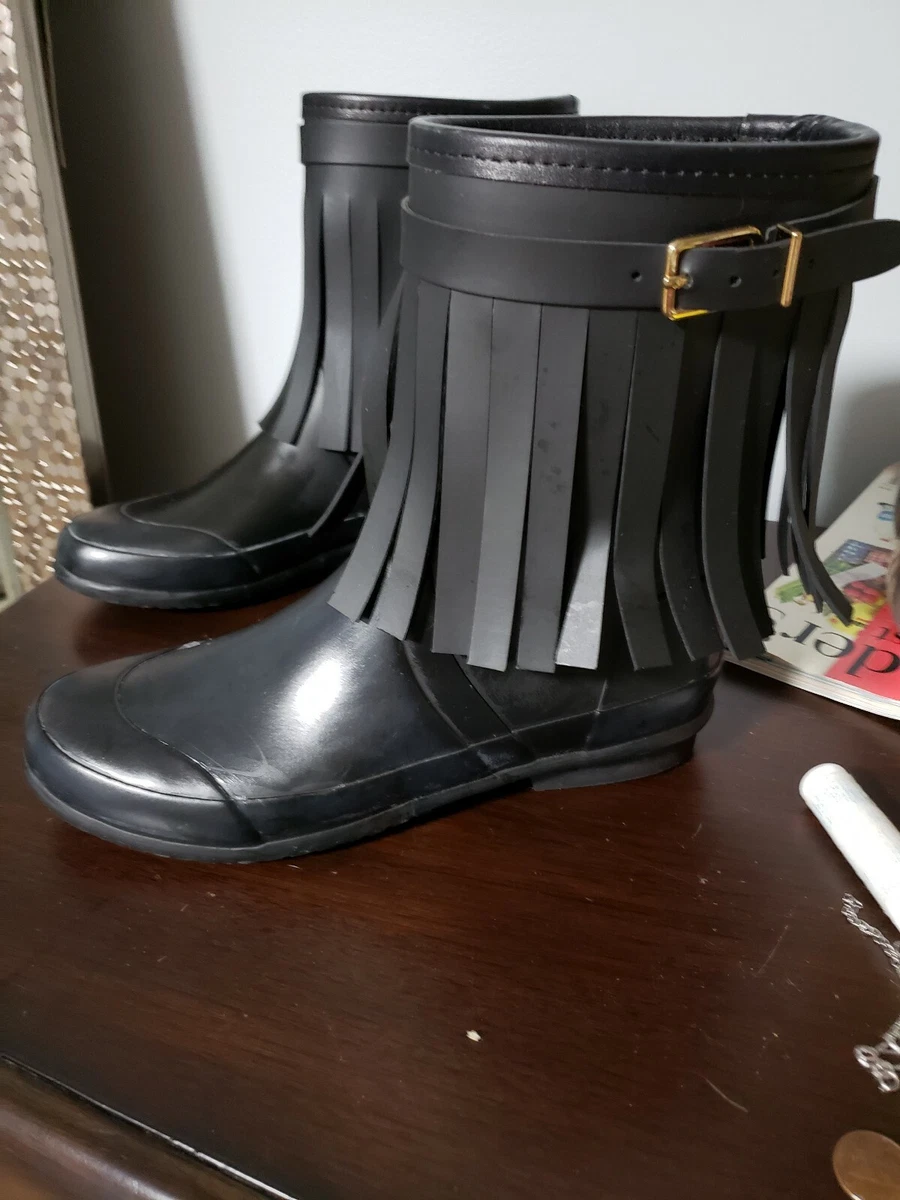 Stylish Protection: Burberry Fringe Rain Boots in Black
