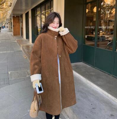 Womens Fashion Faux Suede Fur Lining Stand Collar Long Coat Jacket