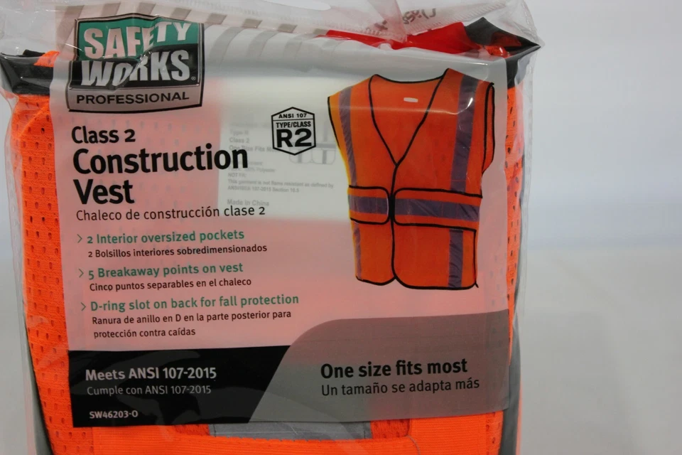 Safety Works Class 2 Reflective Tape Safety Work Vest High Visibility w/ Pockets - Image 2 of 4