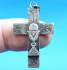 SILVER HOLY GRAIL ANTIQUE CHRIST CRUCIFIX CROSS PENDANT RELIGIOUS