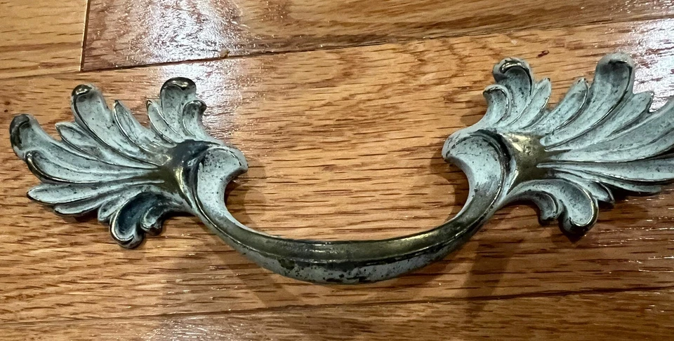 Pair of Provencial Style Drawer Pulls White Wash On Metal Vintage - Image 2 of 4