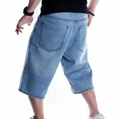 Mens Plus Size Loose Baggy Jeans Streetwear Hip Hop Long 3/4 Cargo Shorts  Pocket