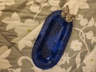 Used Cobalt Blue Glass Serving Dish w/Silver Butterfly — photo 1
