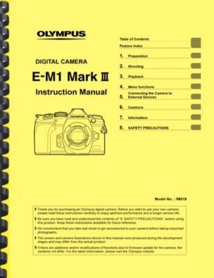 Olympus E-M1 Mark III Digital Camera INSTRUCTION USER MANUAL