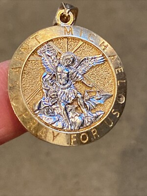 14K White & Yellow Gold  Saint Michael Pray For Us  Pendant 