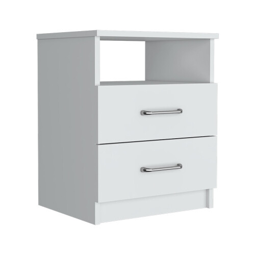 KA Nightstand , Two Drawers, One Shelf, White Finish - Picture 4 of 5