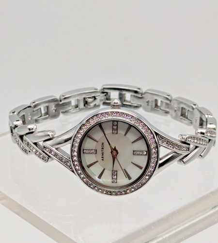 Armitron Ladies Watch Silver Tone Bling Crystal Bezel Band & Face - New Battery - Picture 3 of 6