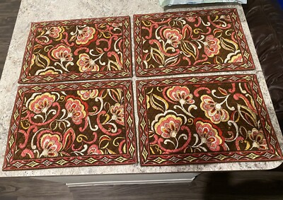 Vera Bradley PUCCINI Quilted Placemats RARE Set of 4 BROWN Reversible Print READ