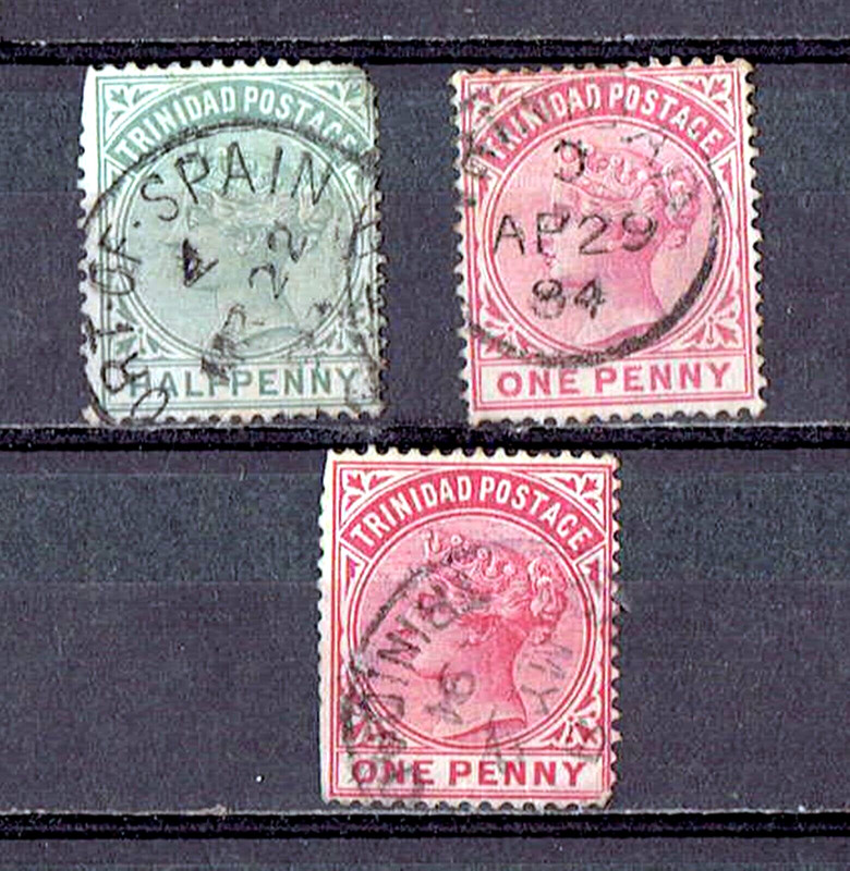 Trinidad  Postage QV 1883-94. SG#106 Green 0.5p; SG#107 x 2 shades. Fine Used