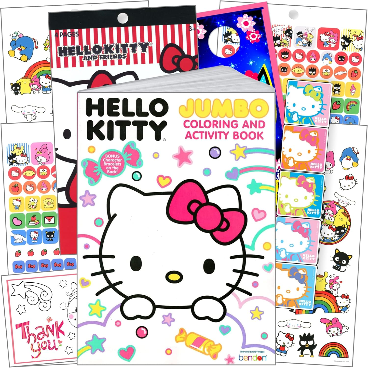 Hello Kitty Coloring Book and Stickers Super Set~ Shaped Foil Cover Hello Kitty
