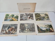 ORIGINAL 1870 CURRIER AND IVES Photo LOT OF 6 Skating Scene, Maple Sugaring,etc