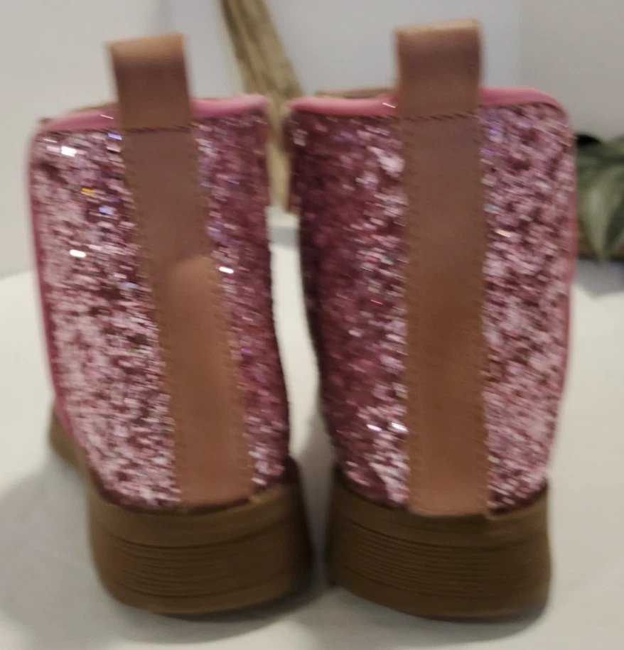 Botas de bebê infantil meninas camurça rosa com zíper glitter rosa sapatos macios infantis tamanho 5 - Imagem 4 de 4
