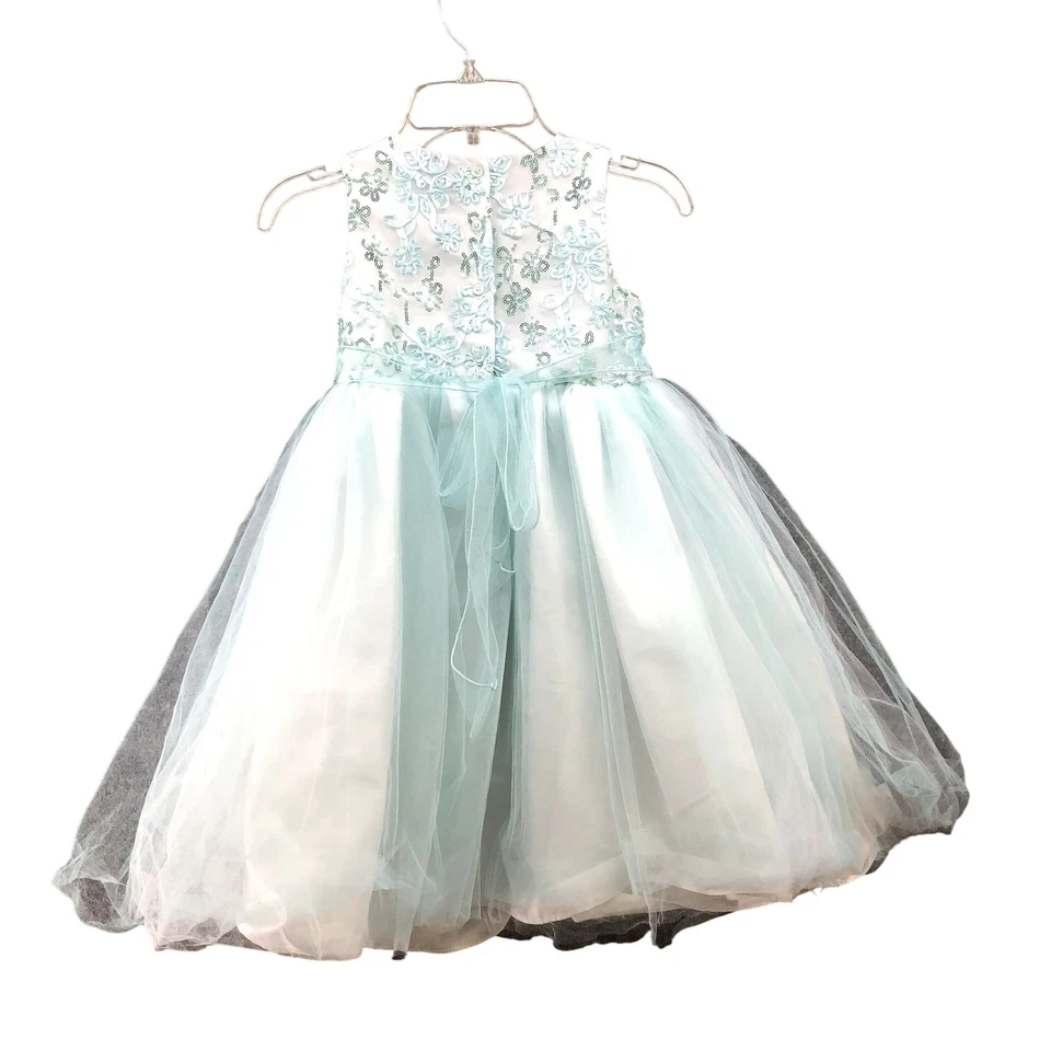 Vestido de Fiesta Formal Marmellata Niñas 5T Azul Tul Sin Mangas Lentejuelas Bordado Foto 2 de 4