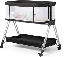 Adjustable Baby Bassinet Bedside Sleeper with Wheels  Storage Tray, Easy Fold