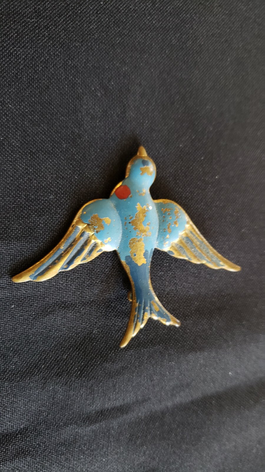 Antique brass enamel bird brooch Gem