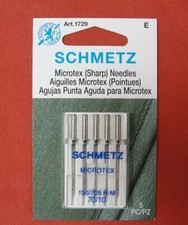 SCHMETZ 10/70 MICROTEX SEWING MACHINE NEEDLES 5PK Quilting Sewing Crafts