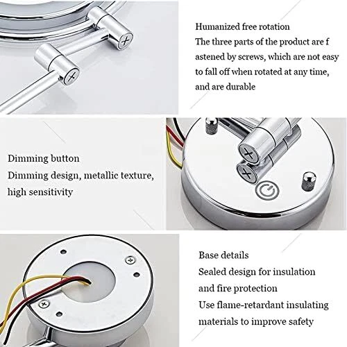 8 Inch Double Sided 1X/10X Magnifying Wall Mounted Makeup Vanity Mirror with LED - Image 4 of 4