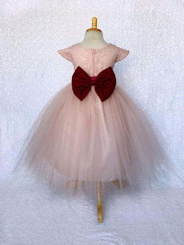 Rustic Pink Blush Cap Sleeve French Lace 3 Layer Tulle Junior Gown 2 4 6 8 10 12 - Picture 11 of 18