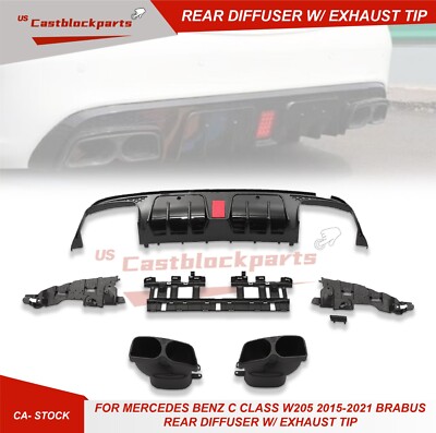 For Mercedes Benz C Class W205 2015-2021 Brabus Rear Diffuser W/ Exhaust Tip
