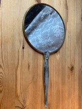 Vintage Hand Held Round Vanity Silver Plate Mirror