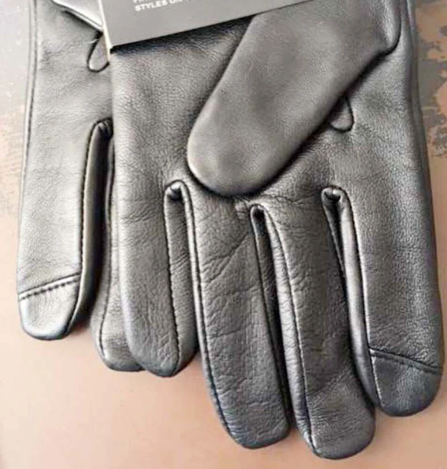 Guantes Club Room para hombre de cuero genuino forro de cachemir pantalla táctil talla L Foto 4 de 4