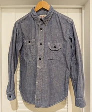 Studio D’Artisan Chambray Back Print Work Shirt Blue Made in Japan Size M