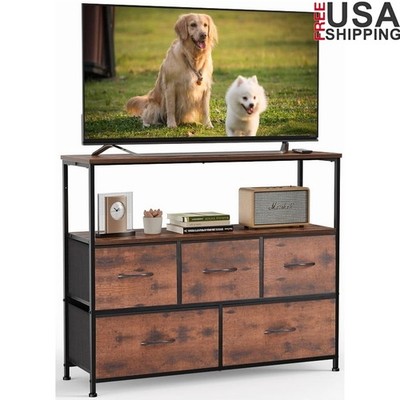5 Drawer TV Cabinet Stand MDF Storage Organizer Easy Assembly Modern Style New