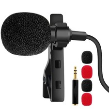 Lavalier Recording Microphone Clip Mic for Pc Mobile Devices Black