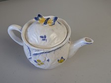 Spode Imperial Garden Individual Teapot Dragonfly Finial Blue Floral AS IS