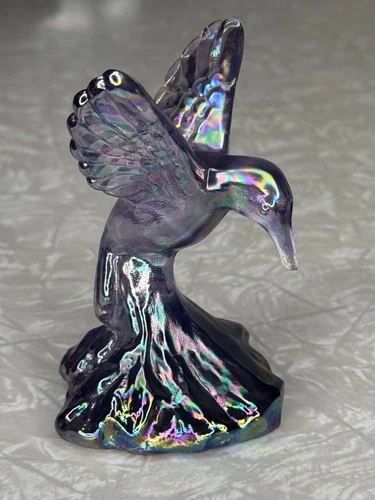 Vintage Fenton Amethyst  Iridescent Hummingbird Purple Carnival Glass Figurine