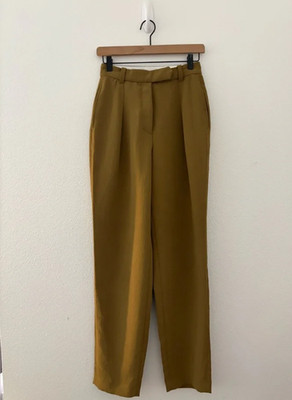 Aritzia Wilfred High-Rise Mustard Yellow-Brown Flowy Pleated Trousers Size 4