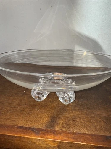 Vintage Steuben 11" Crystal Bowl Scroll Feet Signed